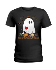 Trick or treat people with kindness Ladies T-Shirt tile