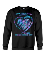 I wear teal and purple Crewneck Sweatshirt tile