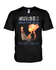 Nurses back the blue V-Neck T-Shirt tile
