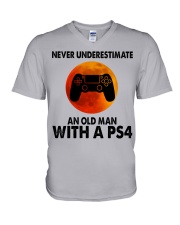 Never underestimate an old man with a Ps4 V-Neck T-Shirt tile