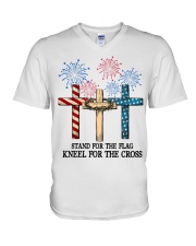 Stand for the flag kneel for the cross V-Neck T-Shirt tile