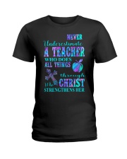 Never underestimate a teacher Ladies T-Shirt tile