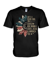 She's a good girl loves her mama V-Neck T-Shirt tile