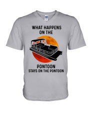 What happens on the pontoon V-Neck T-Shirt tile