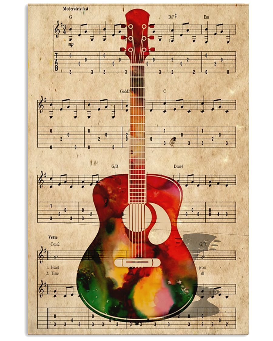 Watercolor guitar 11x17 Poster