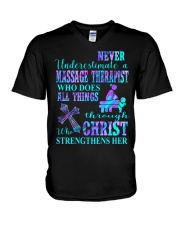 Never underestimate a Massage Therapist V-Neck T-Shirt tile