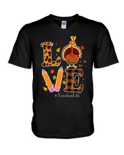 Love teacher life Thanksgiving V-Neck T-Shirt tile