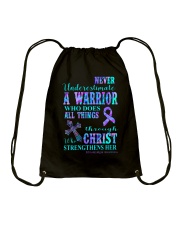 Never underestimate a warrior Drawstring Bag tile