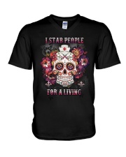 I stab people for a living V-Neck T-Shirt tile