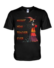 Nicest mean teacher ever V-Neck T-Shirt tile