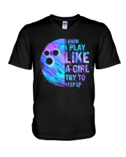 I know I play like a girl V-Neck T-Shirt tile