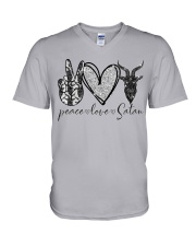 Peace Love Satan V-Neck T-Shirt tile