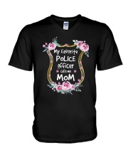 My favorite police officer calls me mom V-Neck T-Shirt tile