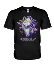 Never give up V-Neck T-Shirt tile