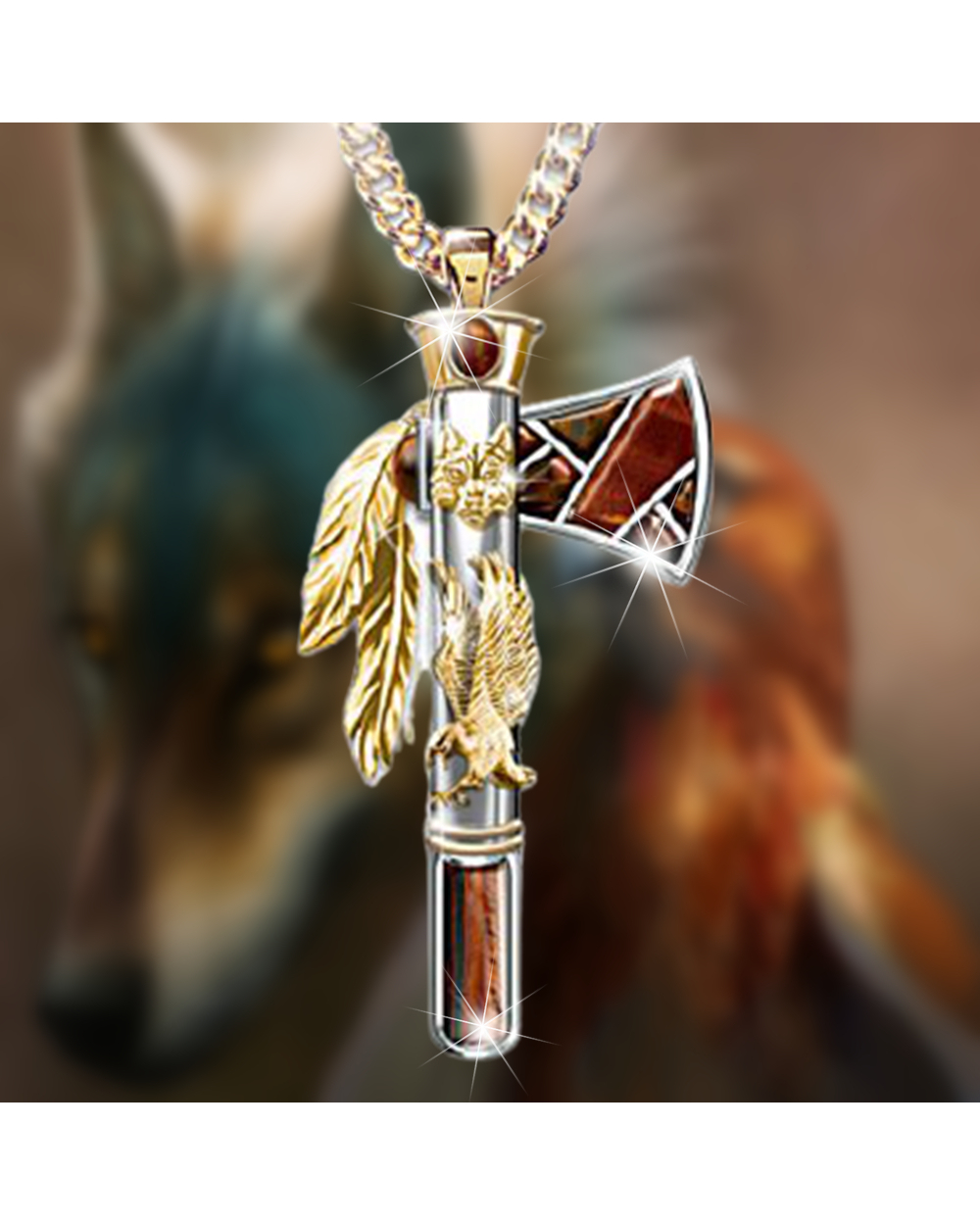 Personality Mens Axe Pendant Exquisite Eagle Wolf Head Ethnic Retro Wind Axe Necklace Party Jewelry template