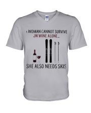 A Woman Needs Skis On Wine V-Neck T-Shirt thumbnail