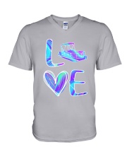 Pontoon Boat Love Purple Texture V-Neck T-Shirt thumbnail
