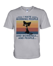Cat - I Hate Morning People V-Neck T-Shirt tile