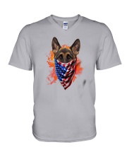 German Shepherd - American Flag 2 sides V-Neck T-Shirt thumbnail