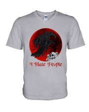 Skull - Raven I Hate People V-Neck T-Shirt tile