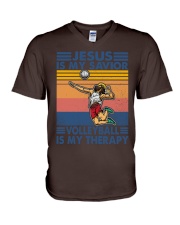 volleyball jesus therapy V-Neck T-Shirt tile