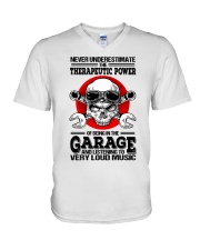 skull mechanic loud music V-Neck T-Shirt tile