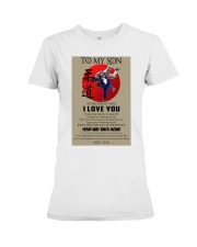 judo dad to son pt lqt ntv Premium Fit Ladies Tee tile
