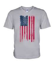 skiing us flag shirt V-Neck T-Shirt tile