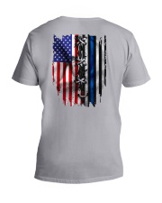 us flag police blue thin flag V-Neck T-Shirt tile