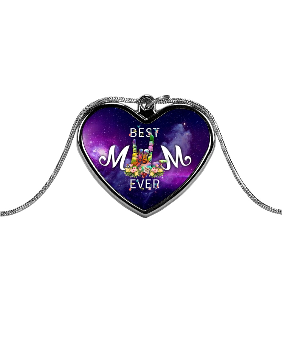 best-mom-sign-language Metallic Heart Necklace