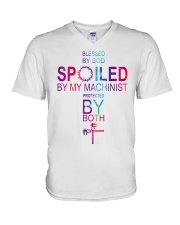 Blessed by God Spoiled by my Machinist V-Neck T-Shirt tile