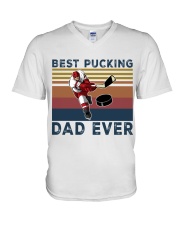 best pucking dad ever hockey V-Neck T-Shirt tile