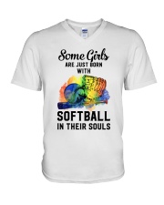 softball girl soul V-Neck T-Shirt tile