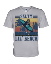 surfing salty lil beach V-Neck T-Shirt tile