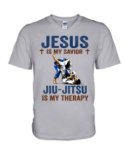 jiu jitsu therapy V-Neck T-Shirt tile