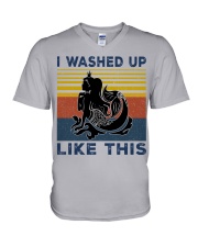 Mermaid Silhouette retro V-Neck T-Shirt tile