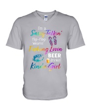 fishing loving beer kinda girl V-Neck T-Shirt tile