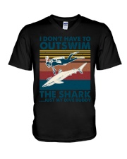 scuba diving shark dive buddy V-Neck T-Shirt tile