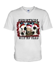 LIMITED EDITION - FARMER CHRISTMAS COWS - 80129P V-Neck T-Shirt tile