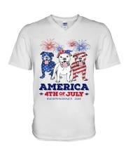 LIMITED EDITION - PIT BULL AMERICAN FLAG - 9297P V-Neck T-Shirt tile