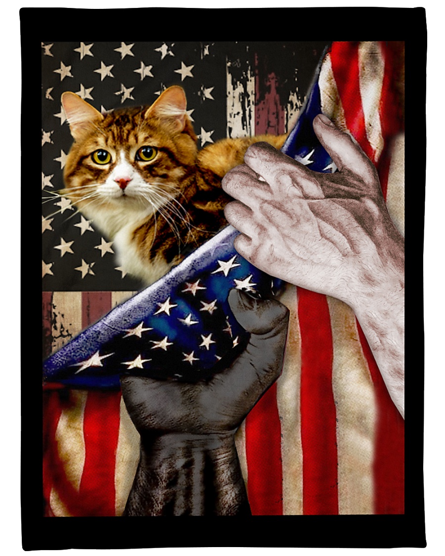 Independence Day with Cat Large Fleece Blanket - 60" x 80"