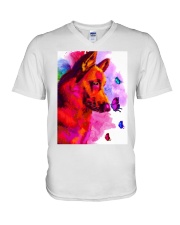 German Shepherd Buterfly Water Color V-Neck T-Shirt thumbnail
