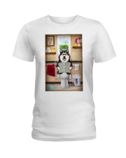 Alaskan Malamute Toilet Reading Newspaper Ladies T-Shirt thumbnail