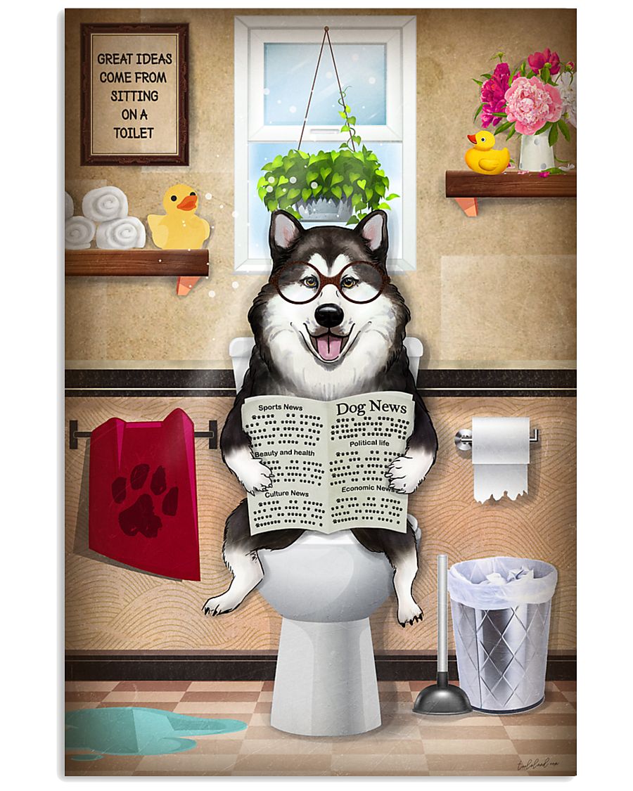 Alaskan Malamute Toilet Reading Newspaper 24x36 Poster