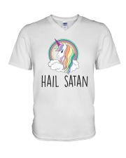 Hail Satan Cute Funny Unicorn Shirt V-Neck T-Shirt thumbnail