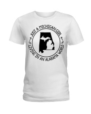 MICHIGAN GIRL LIVING IN ALABAMA Ladies T-Shirt tile