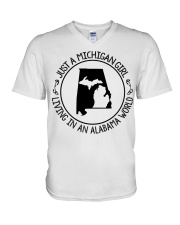MICHIGAN GIRL LIVING IN ALABAMA V-Neck T-Shirt tile