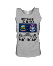 Began In Michigan - May Live In Idaho Unisex Tank tile