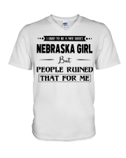 Nebraska Girl - But People Ruined V-Neck T-Shirt tile