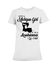 MICHIGAN GIRL IN LOUISIANA Premium Fit Ladies Tee tile